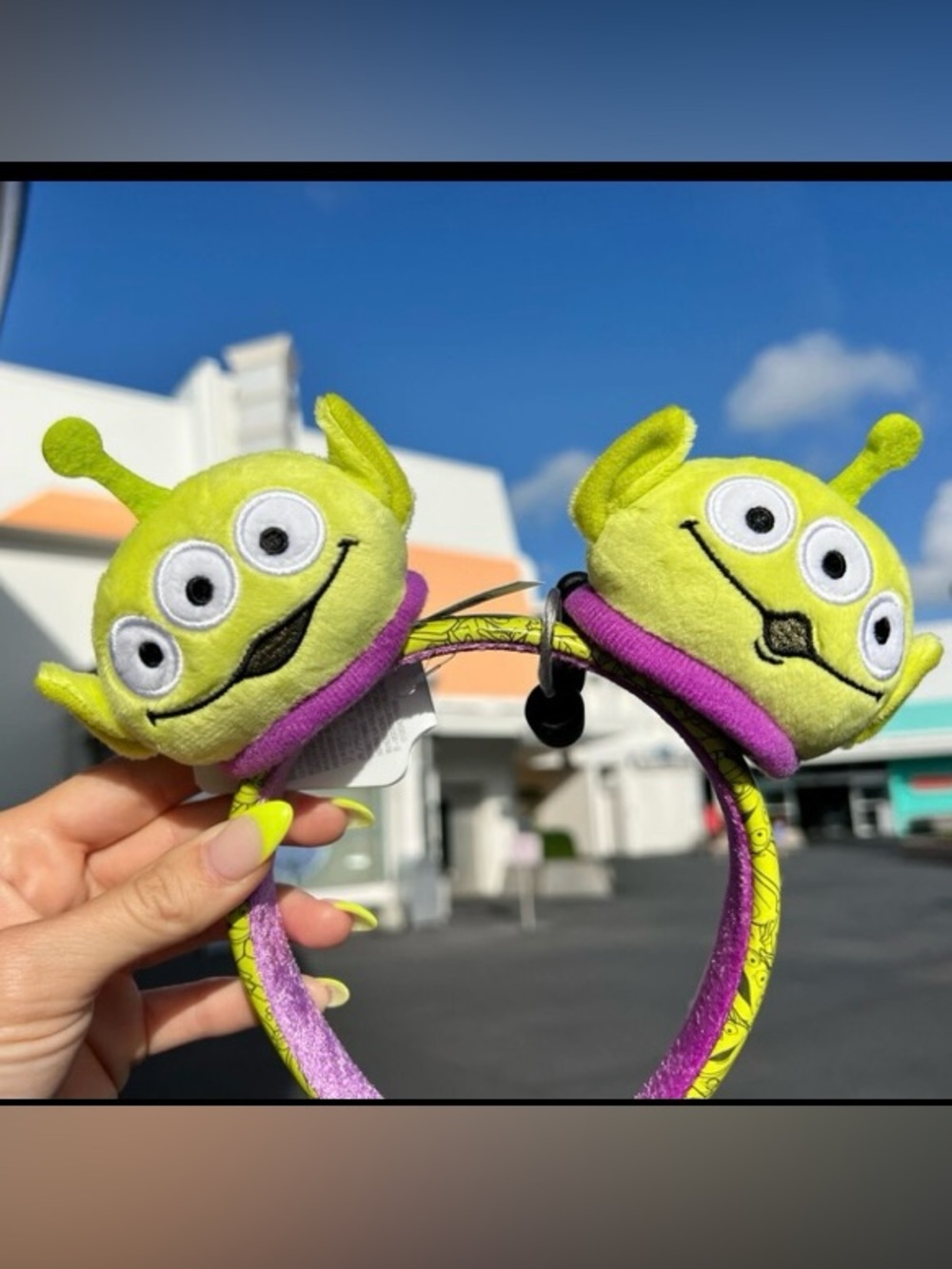 Disney Green Alien Plush Headband with Purple Trim